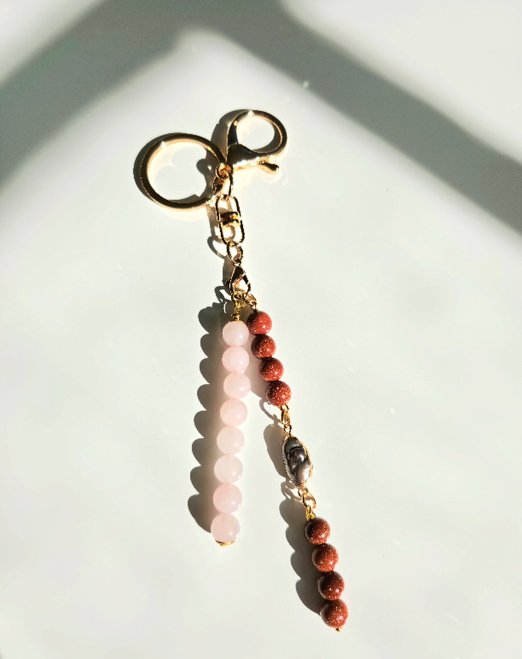 Gold Sandstone & Rose Quartz Key Chain