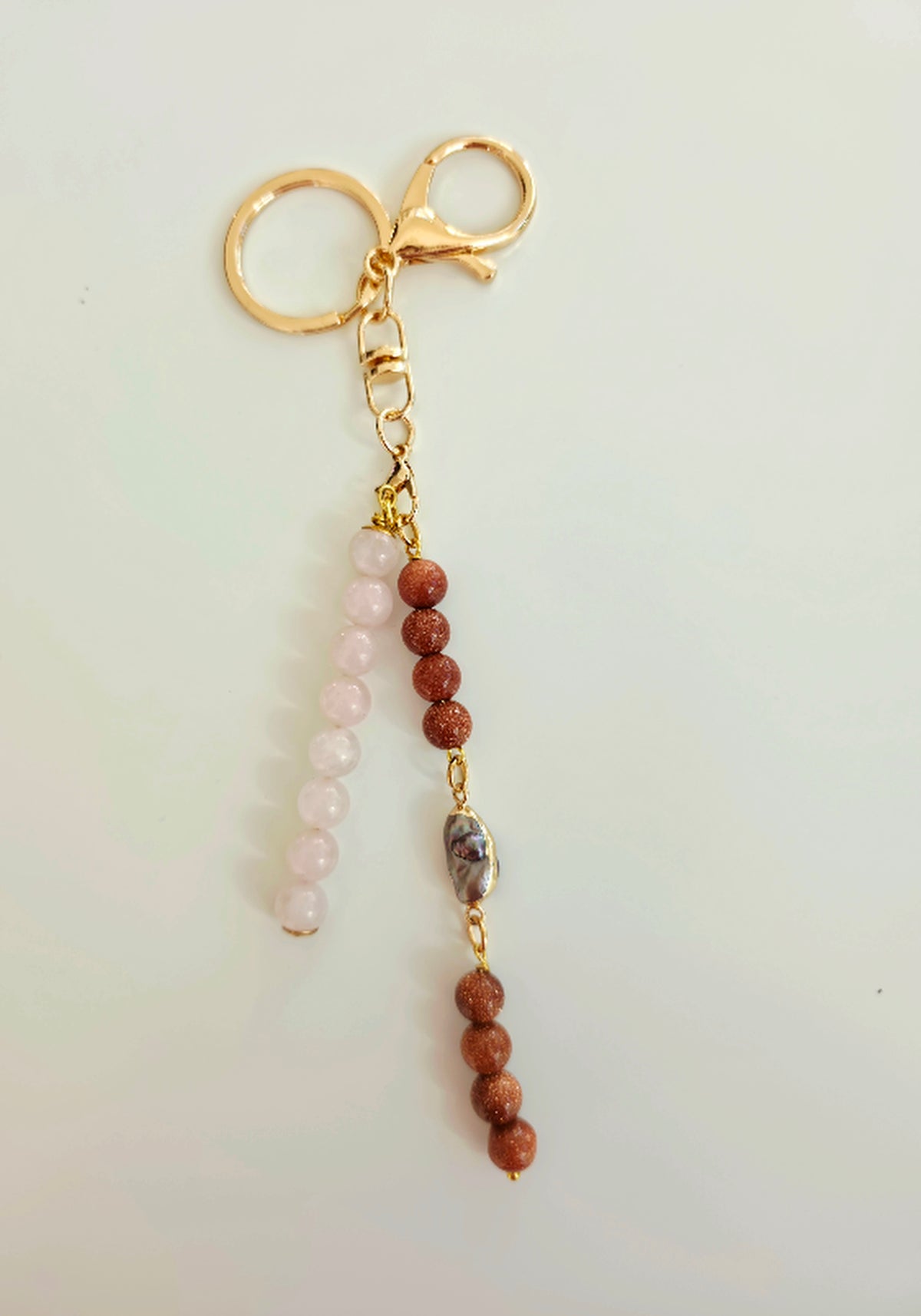 Gold Sandstone & Rose Quartz Key Chain