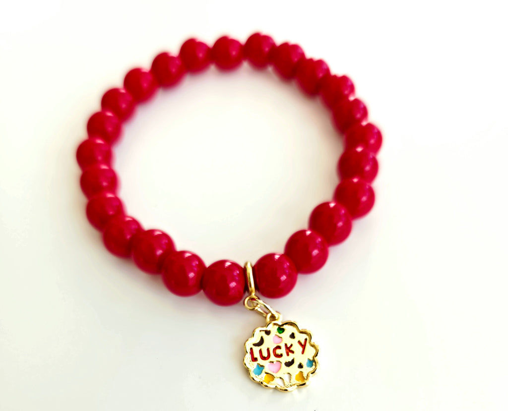 Red Jade Stretch Gemstone Lucky Charm Bracelet