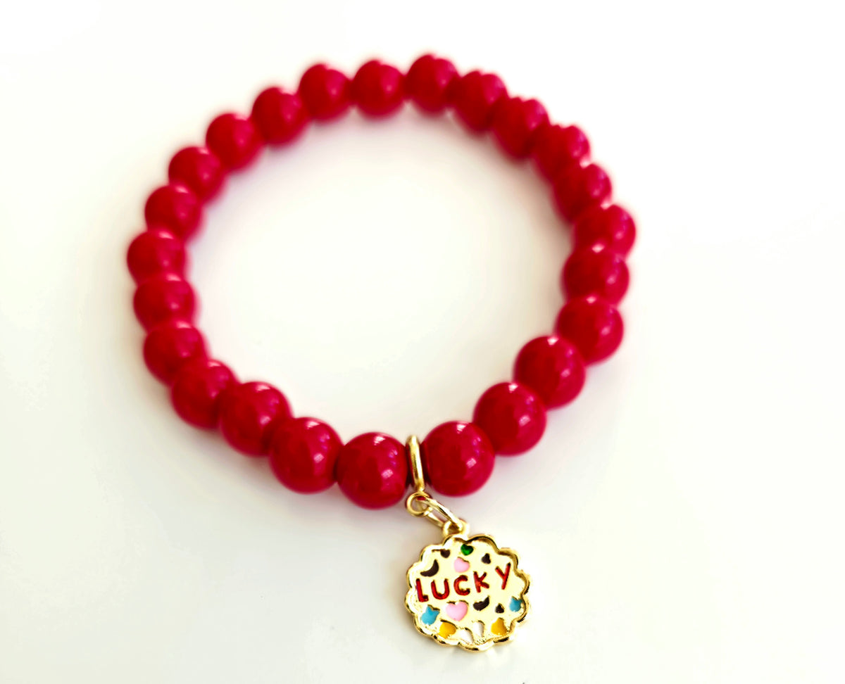 Red Jade Stretch Gemstone Lucky Charm Bracelet