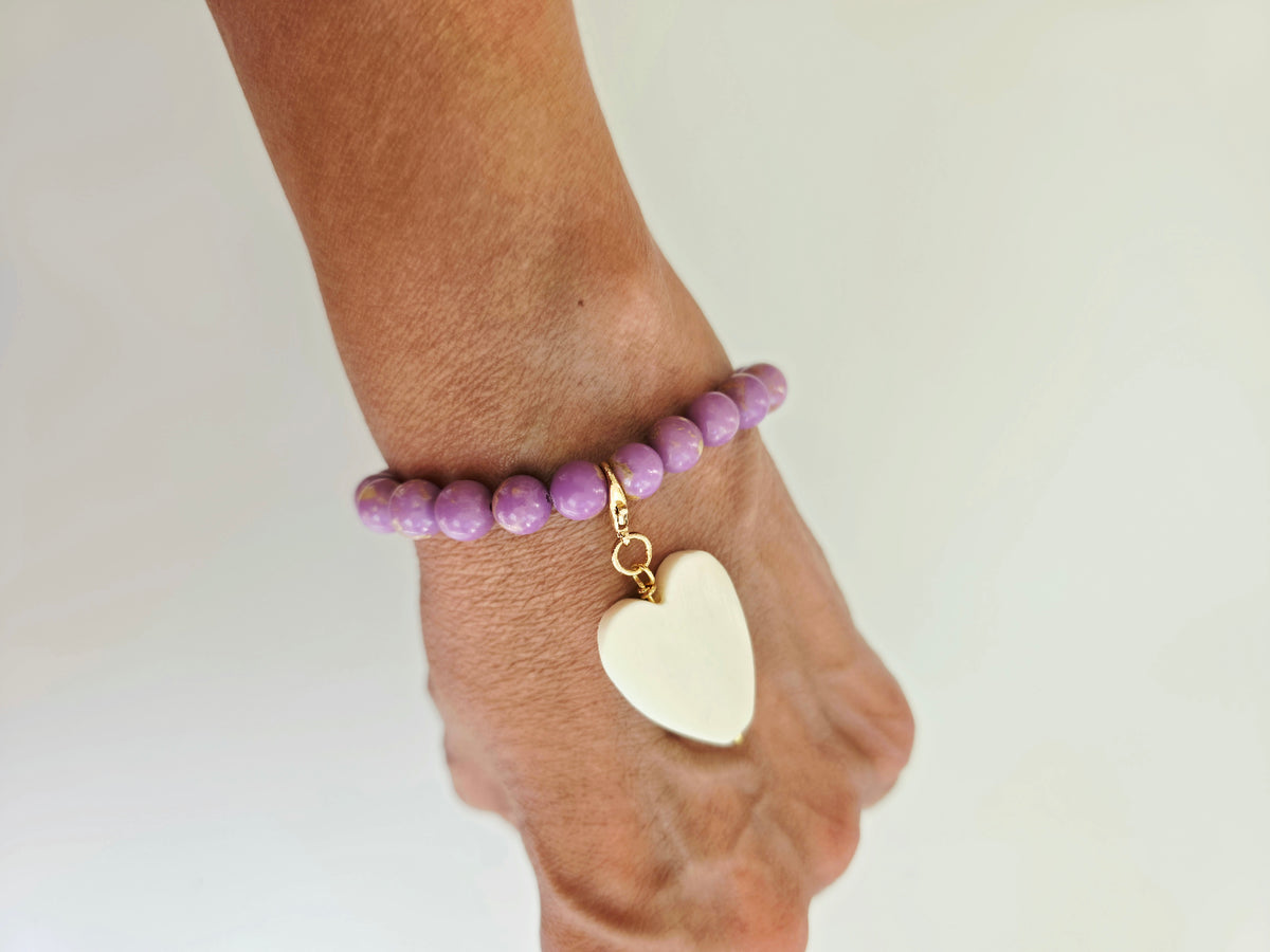 Gemstone Stretch Bracelet with Detachable Heart Charm