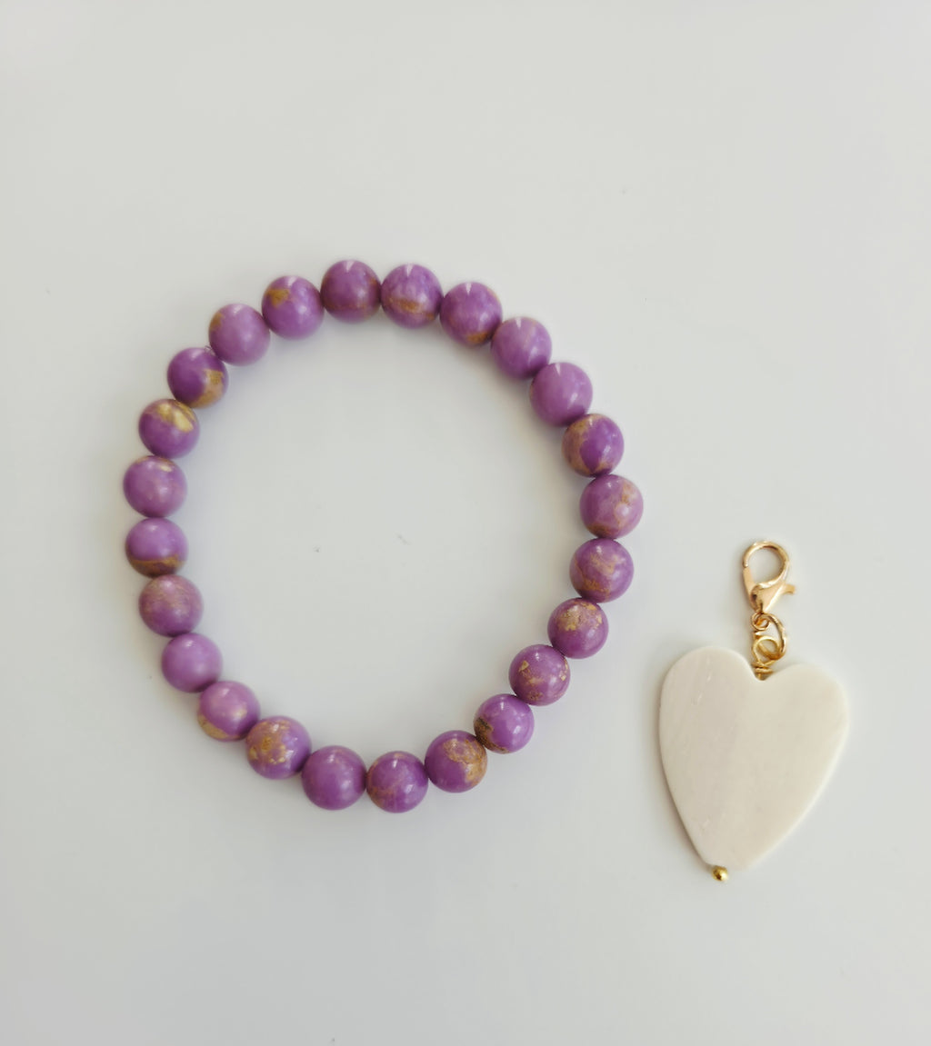 Gemstone Stretch Bracelet with Detachable Heart Charm