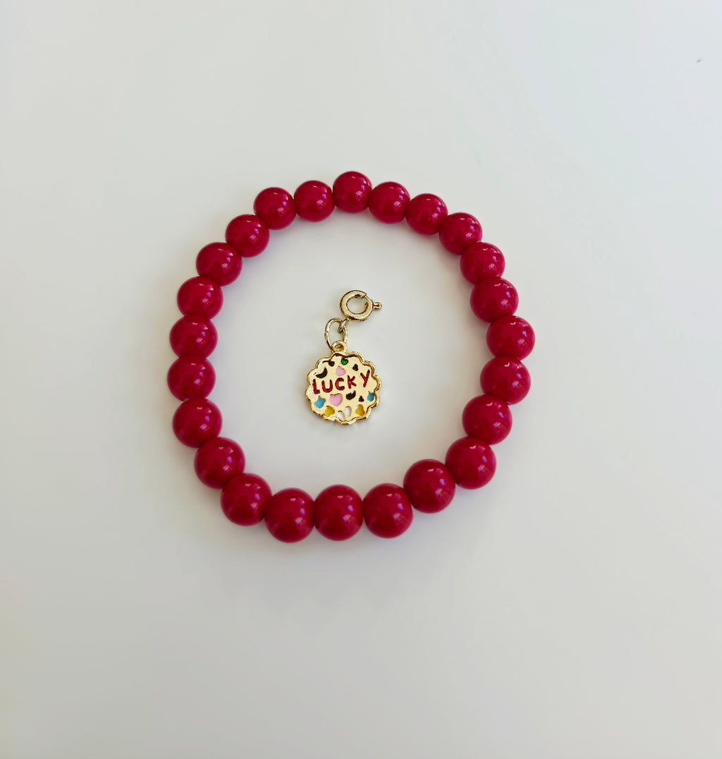 Red Jade Stretch Gemstone Lucky Charm Bracelet