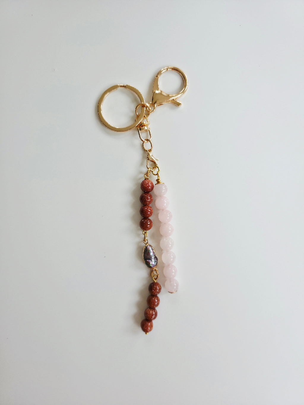 Gold Sandstone & Rose Quartz Key Chain